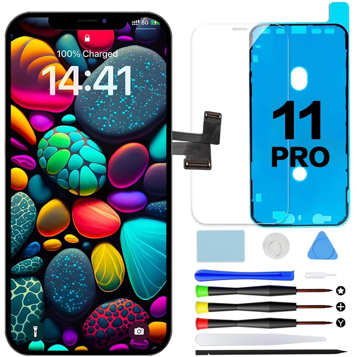 iPhone 11 Pro 5.8" LCD Touch Screen FHD with Digitizer Assembly, Complete Kit with Repair Tools and Screen Protector