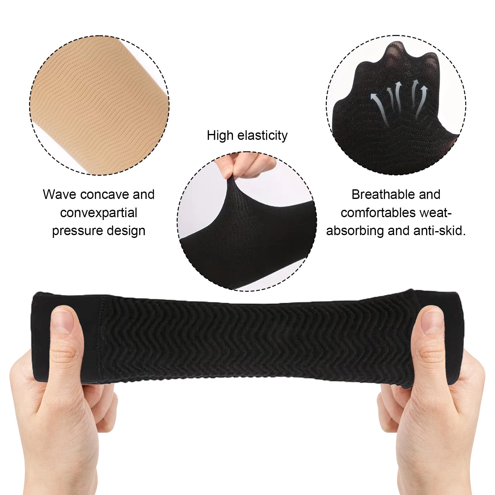 2 Paare Oberarm Bandage, Kompression Arme Lipödem, Arm Kompression, mit Sport-Stirnband, Schweißabsorbierend und Atmungsaktiv, Geeignet für Ellenbogensport und Fitness (Schwarz/Hautfarbe)