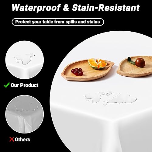 Miniatura 3 de Paquete de 4 manteles de plástico blanco, mantel desechable resistente, manteles de papel de 54 x 108 pulgadas para fiestas, limpieza sin esfuerzo