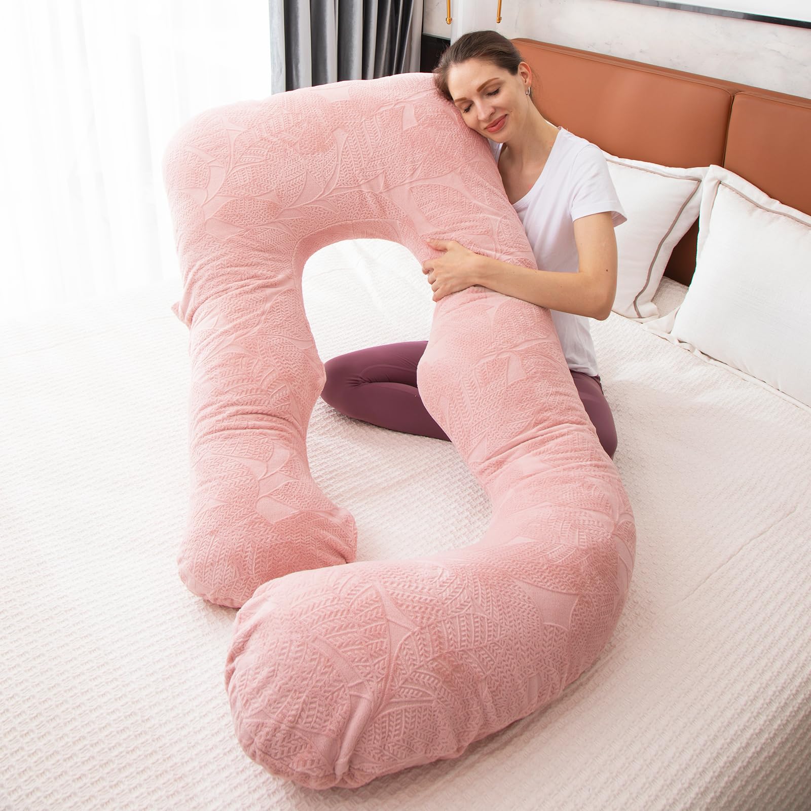 Almohada de maternidad de espuma viscoelástica triturada para dormir, almohada de maternidad para mujeres embarazadas, soporte abdominal, cuerpo entero en forma de U (espuma viscoelástica