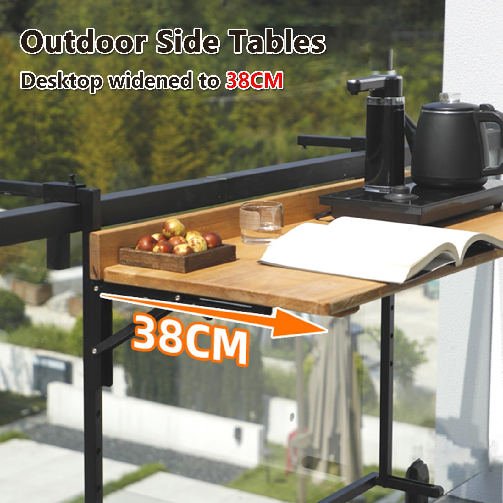 Tavolino da balcone,tavolo appeso alla ringhiera,Tavolo ringhiera in legno regolabile,finitura naturale,pieghevole,per patio da esterno, giardino, terrazza, ufficio(L60*w38cm/L23.6*W15IN)