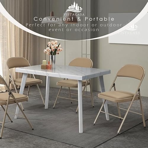 Miniatura 7 de Juego de 6 sillas plegables acolchadas color caqui, cómodas sillas portátiles apilables para interiores y exteriores, eventos, fiestas, oficina,