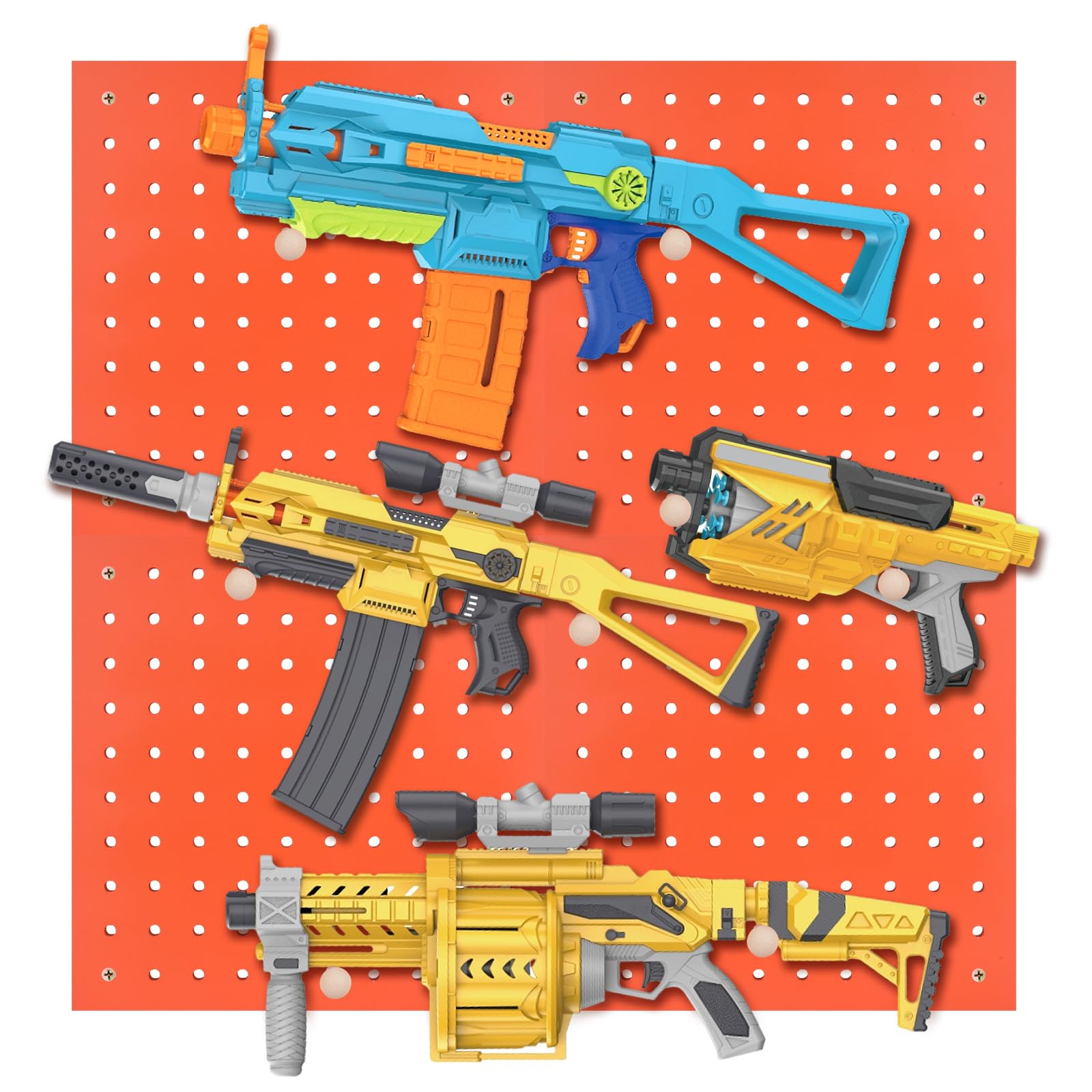 Peg Board For Nerf Guns, Peg Board For Hanging Nerf Guns, Toy Gun Storage, 4 Peg Board 13"x 13" For Nerf Guns, Toy Gun Storage Organizer Compatible with Blasters Nerf (Orange)