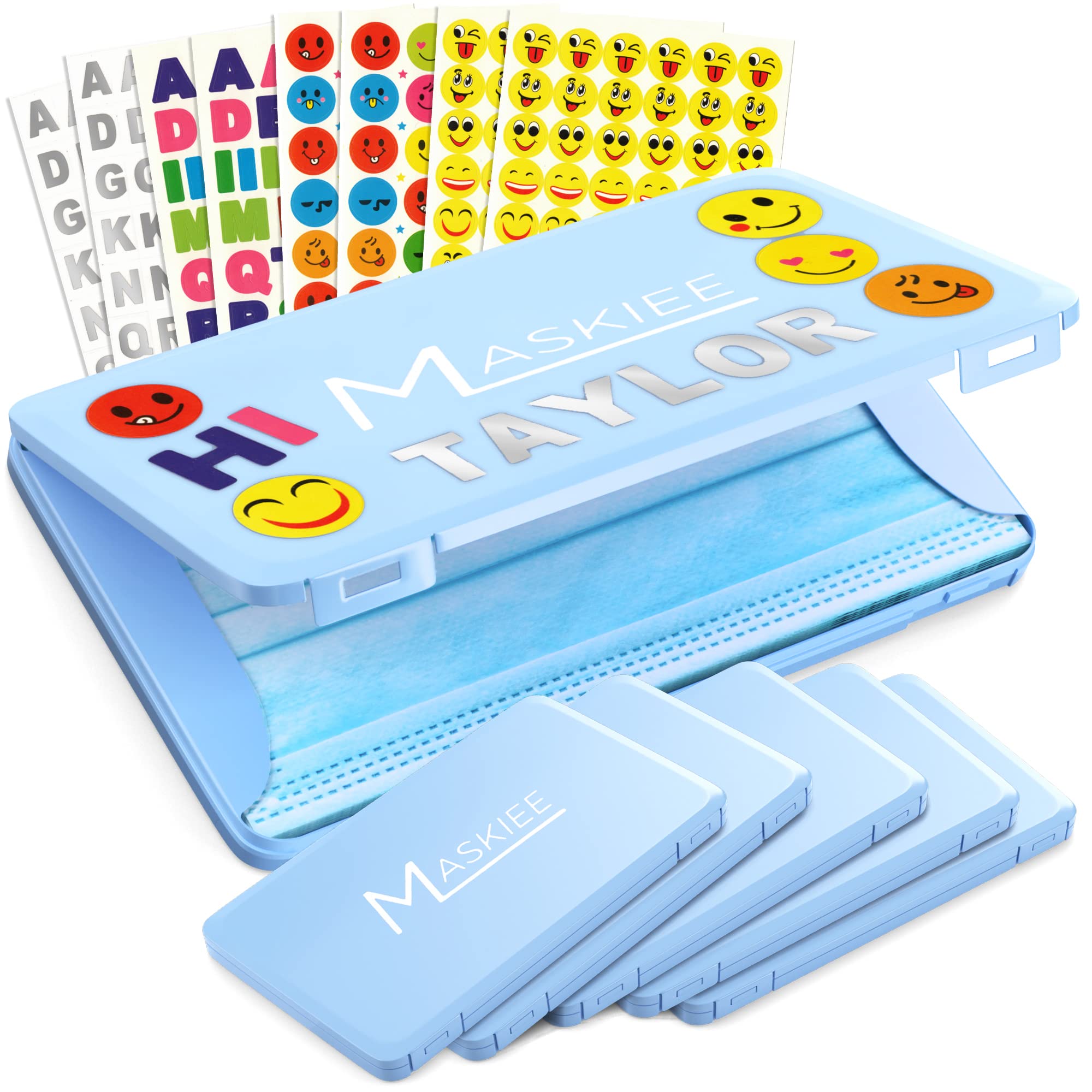 OPTIPAKPersonalize Your Face Mask Holder Case - Slim Plastic Storage Box for Disposable/Cloth Face Coverings - Keep Masks Clean Plus Fun Stickers for Customization - 6 PK Opti-Pak (Blue)