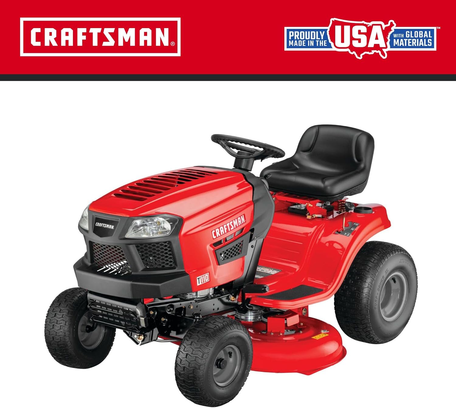 CRAFTSMAN 42" Gas Riding Lawn Mower with 17.5 HP* Briggs and Stratton Single-Cylinder Engine, Gas Lawn Tractor with 7-Speed Transmission, Red/Black (13AN77XSA93)