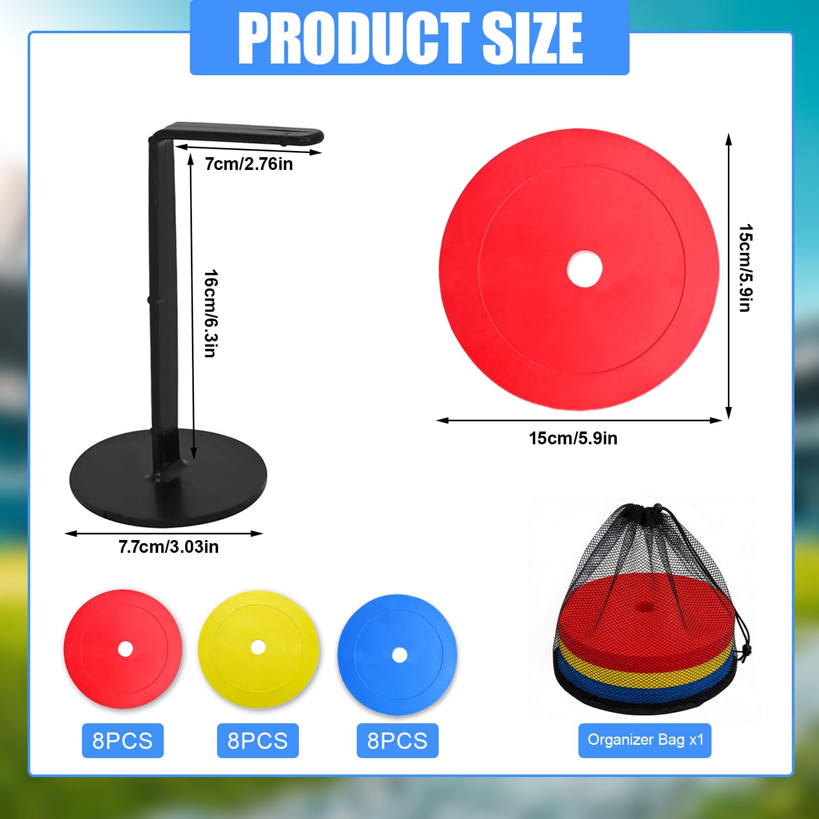 Lot De 24 Disques De Marquage 15 Cm – Antidérapants, Avec Support De Rangement Et Sac Filet