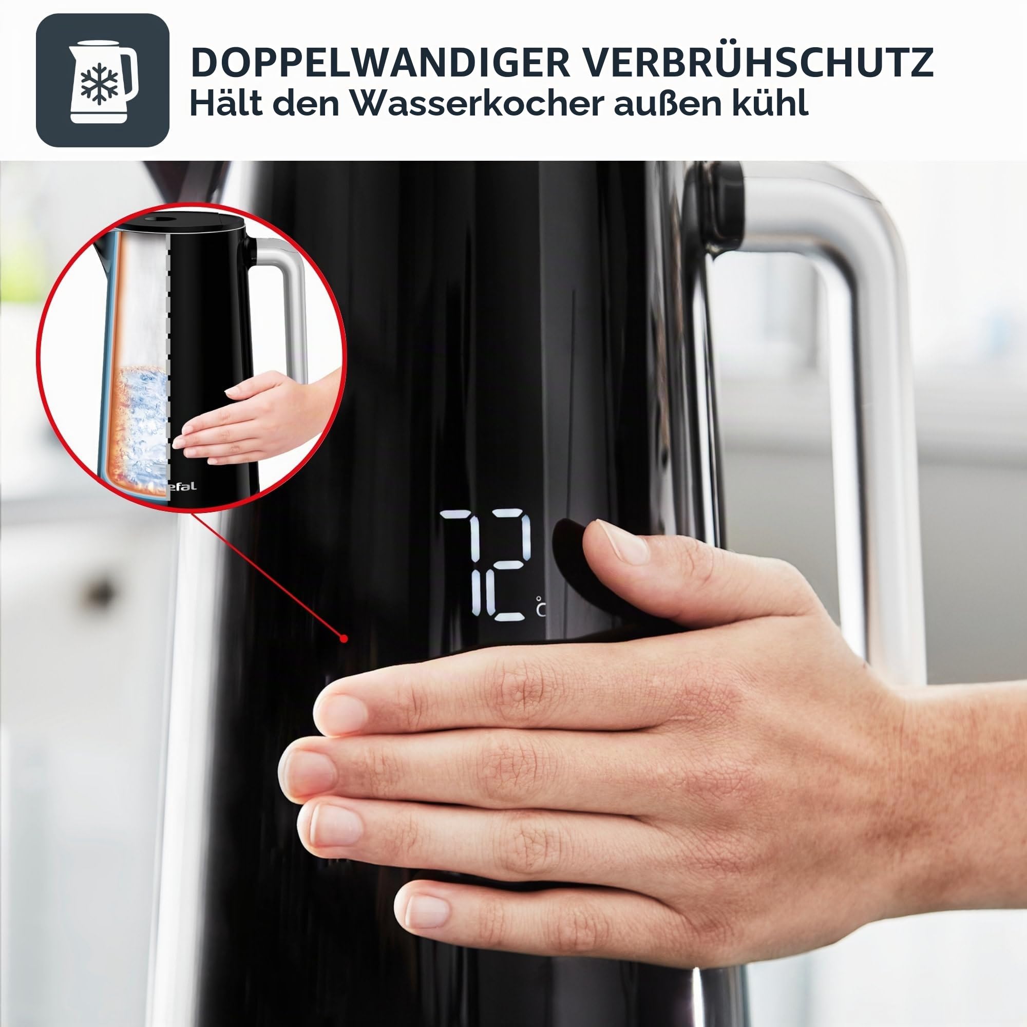 Tefal Smart & Light, digital, 7 Positionen, Schwarz Wasserkocher Schwarz
