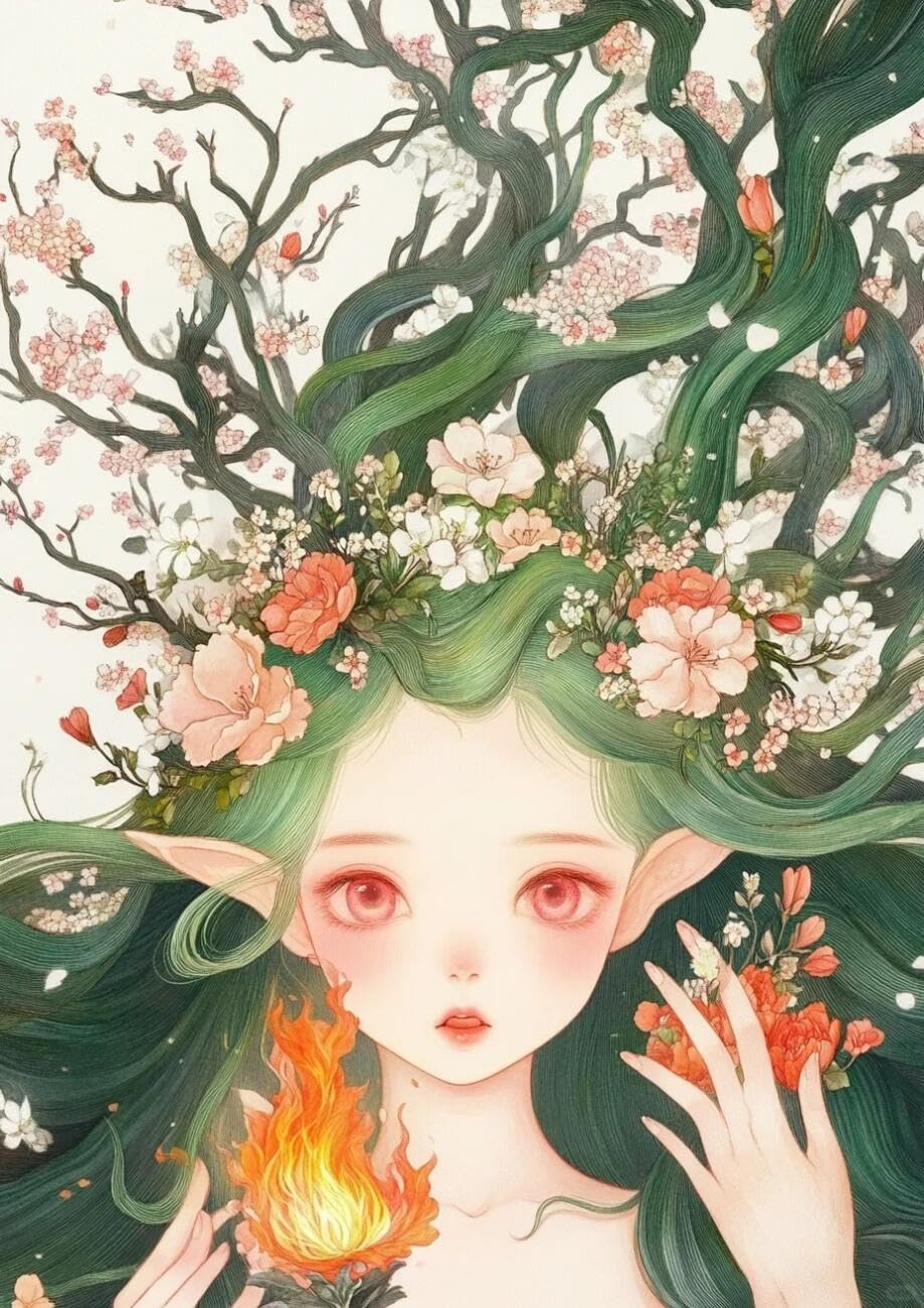 Henypt Stamped Cross Stitch Kits Elf Girl DIY Arts Aand Craft Kit for Beginners The Elderly with Accessories Living Room/Bedroom Wall Hangings 14CT 30x40cm