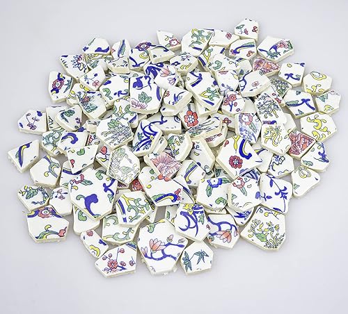 Miniatura 2 de Lanyani Azulejo de cerámica roto para manualidades de mosaico Floral Azul y Blanco Azulejos de porcelana de China, 11x11 pulgadas, Rosa
