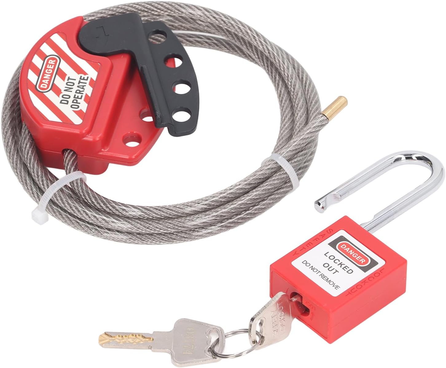 Lockout Tagout Cable Lock Adjustable Cable Lock Tagout Stainless Steel Lockout Tagout Kit Safety Padlock with 2 Keys for Industrial