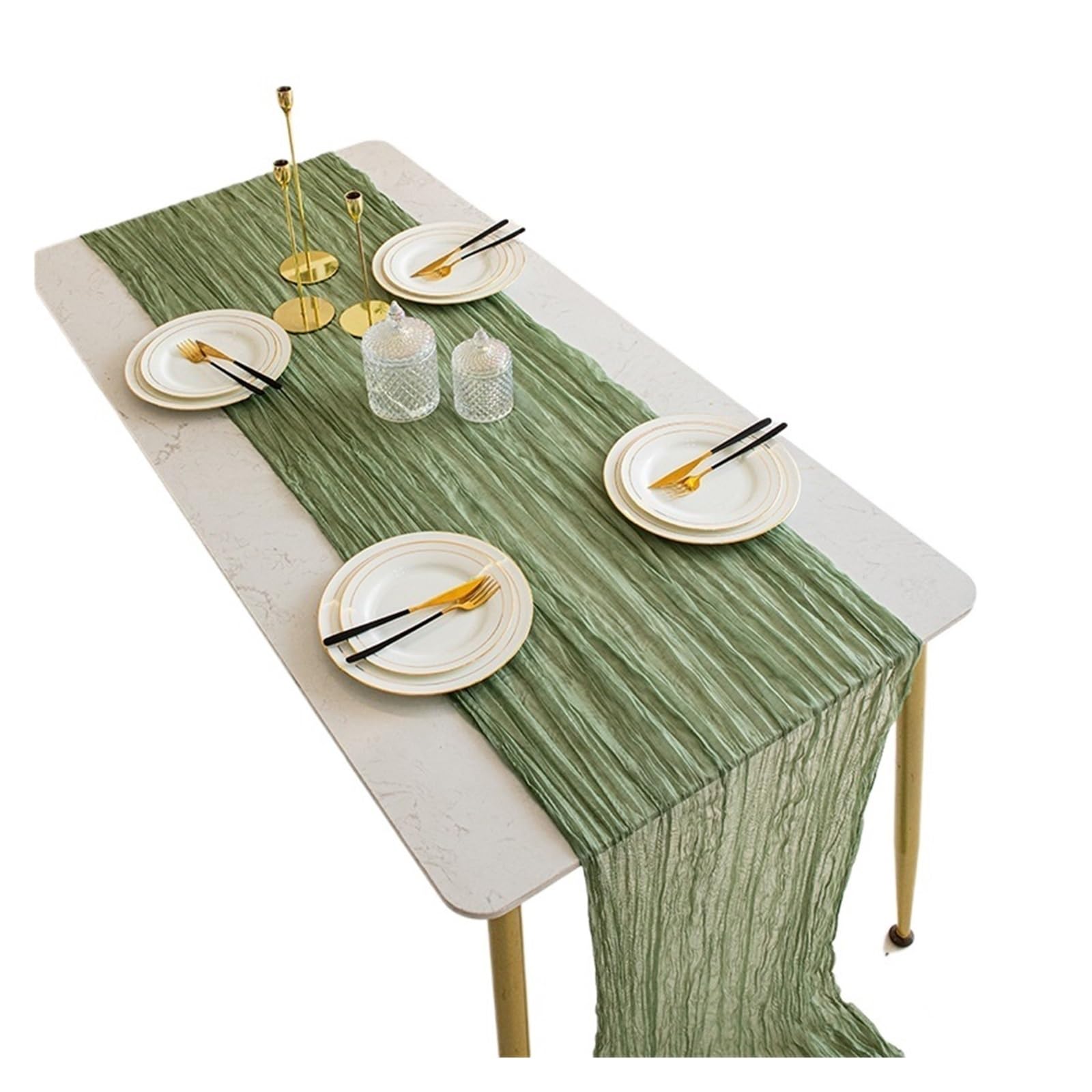 Chiffon Table Runner Semi-Sheer Gauze Table Runner Cheesecloth Setting Dining Vintage Wedding Decoration Banquets Arches Retro Decor(Grey Green,90x400cm)