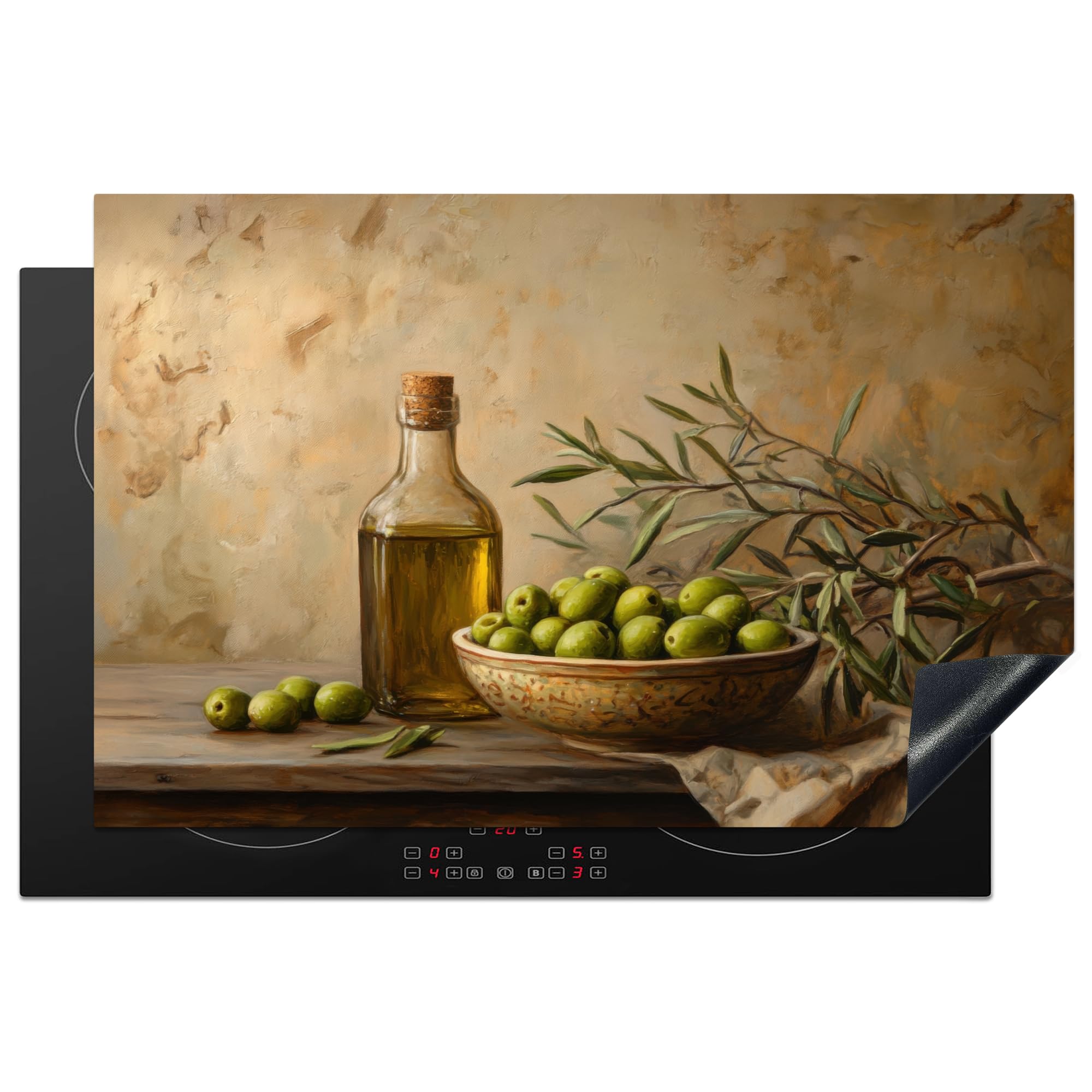 KitchenYeah© Induction Hob Cover Protector Mat 20.8"x32.1" / 81.6x52.7 cm Kitchen Universal Ceramic Covers for Electric Cookers Vinyl Olives - Still Life - Vintage