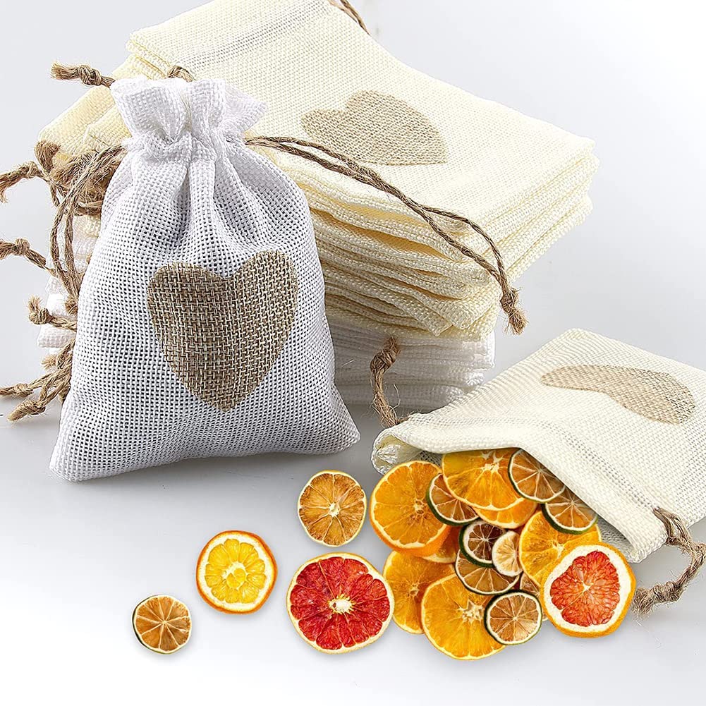40 Pezzi Gioielli Sacchetti con Coulisse, Sacchetti Iuta con Cuore, Sacchetti Juta, Sacchetti Iuta Lino Regalo, per Caramelle, Gioielli, Artigianato e Piccoli Regali, 2 Colori