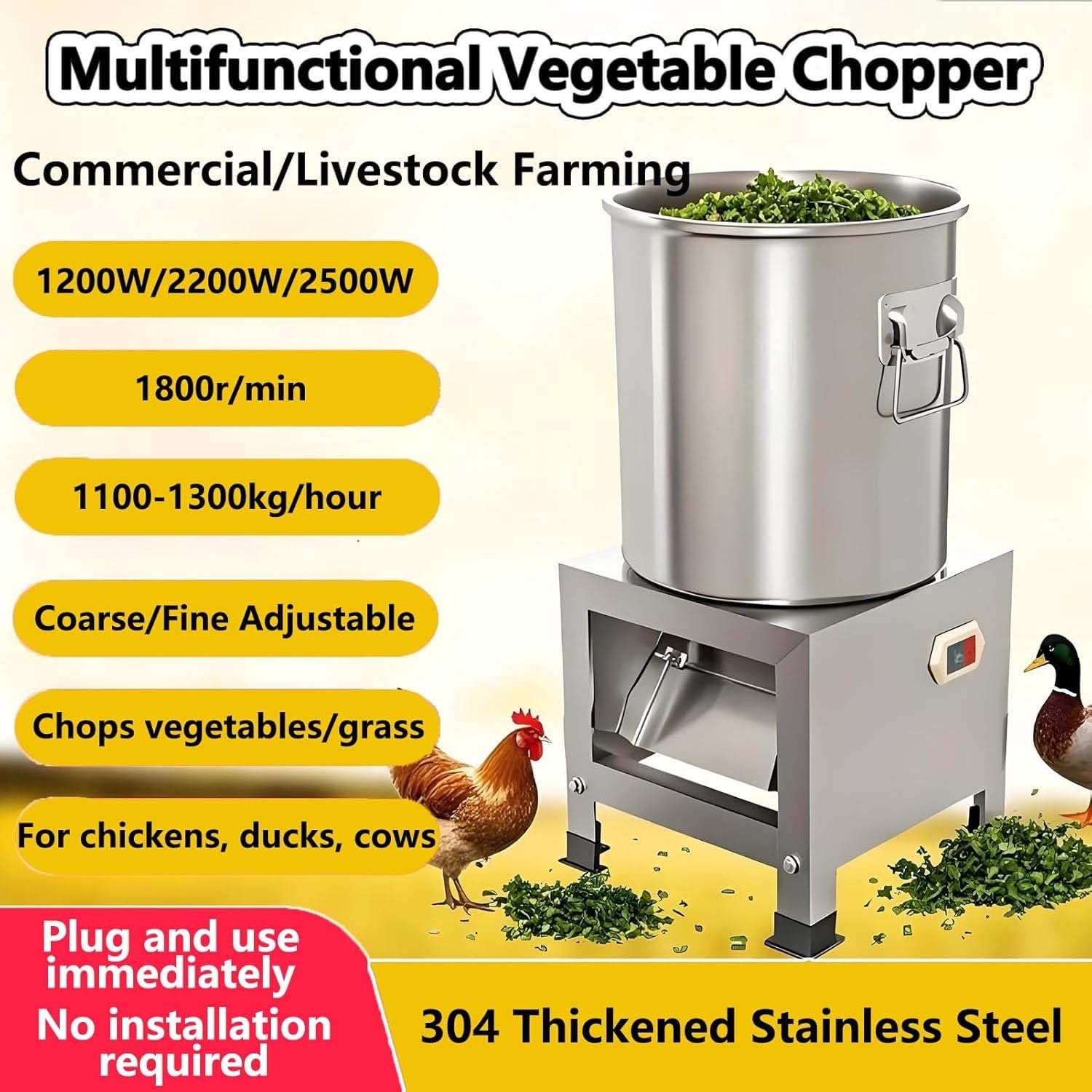 Picadora De Verduras De Acero Inoxidable, Procesador De Alimentos Comercial. Picadora De Alta Resistencia Con Para Triturar Y Moler Eficientemente Verduras Y Granos.(1200W)