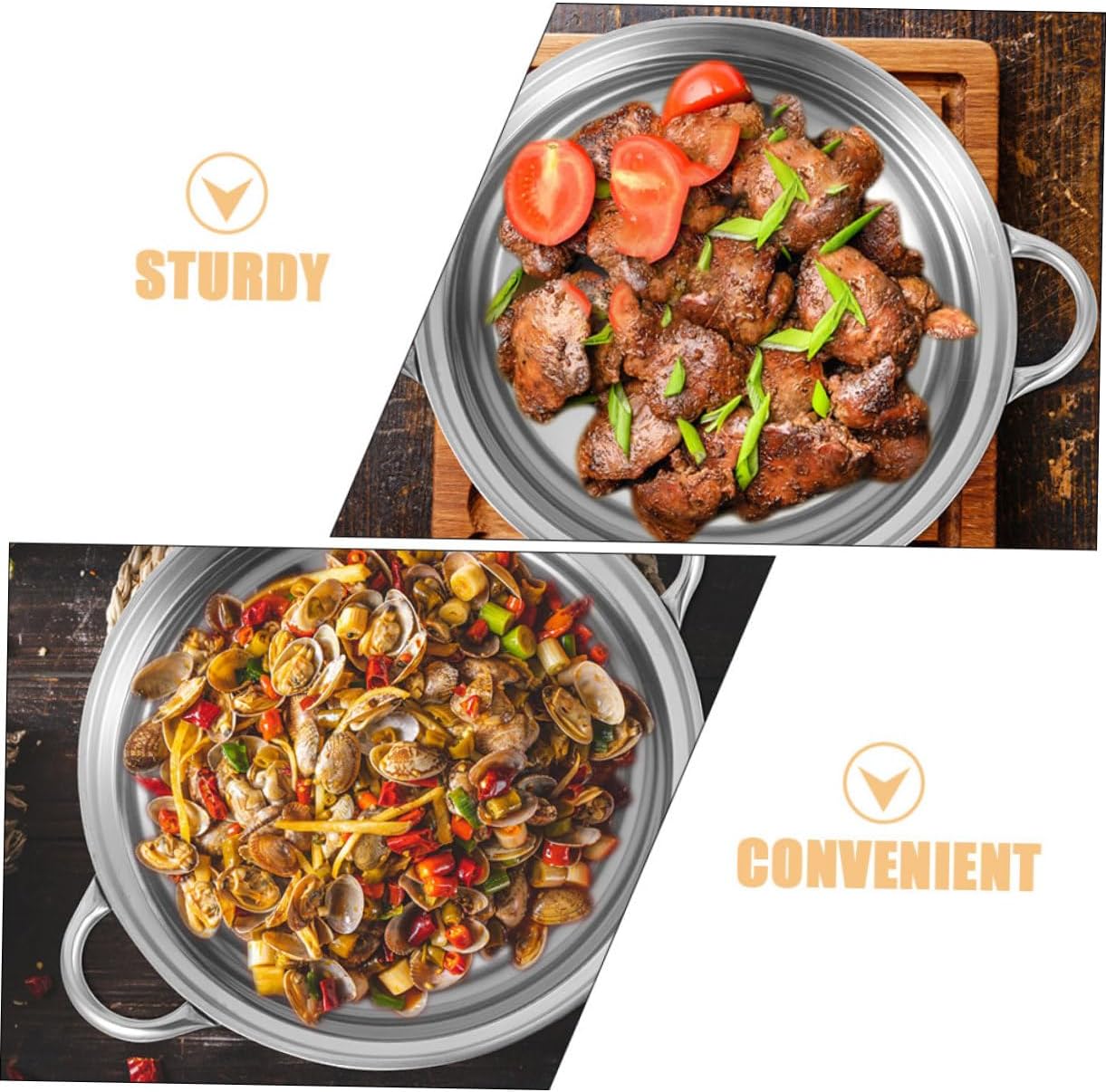 Pot Steel Pans for Cooking Stainless Steel Frying Pan Kitchen Cooking Pan Metal Wok Double Handle Stainless Steel Pans Cooking Tool Cookware Home Cooking Pan Stainle Pot