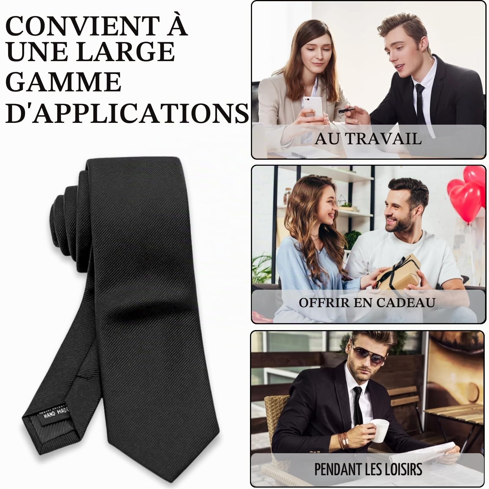 KEYRI 2 PCS Cravate Homme 6cm Classique Cravate Couleur Unie Cravates Fines pour Hommes Durable & Mode Cravates pour Mariage, Affaires, Fête, Travail et Événements Formels