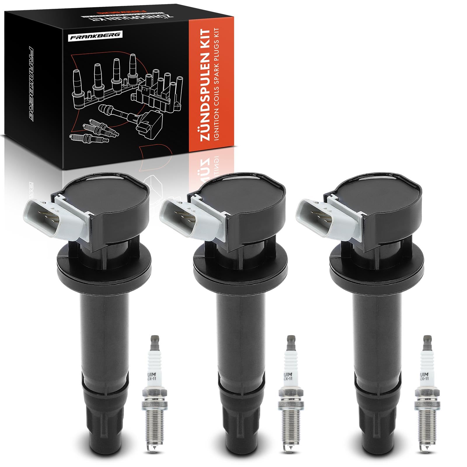 Frankberg 3 bobine di accensione + 3 candele 19500B2040 | Compatibile con: 23:07 PN, Aygo B1, C1 PM PN, Yaris P13, Aygo Box/Hatchback B1, Yaris P9