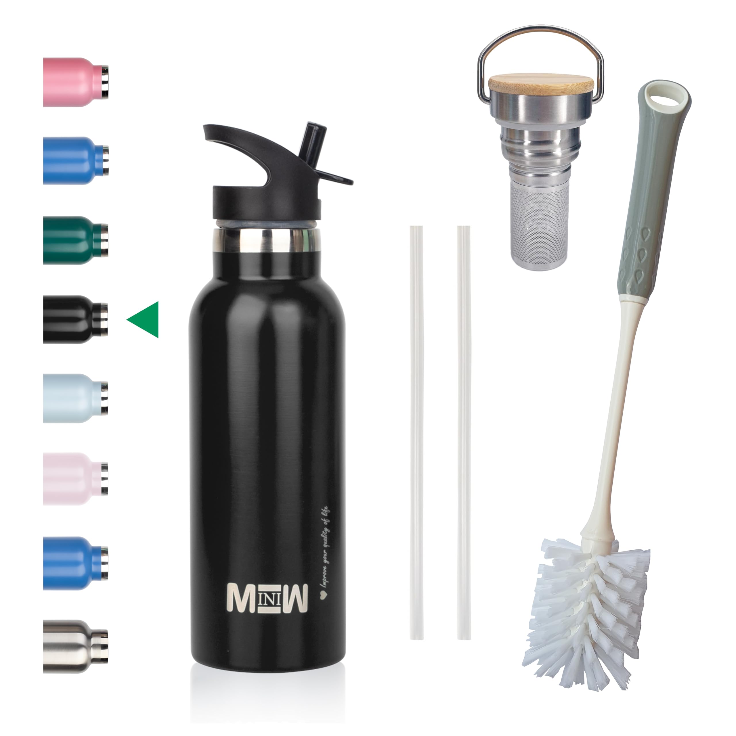 MINIW Stainless Steel Water Bottle, Black, 500 ml