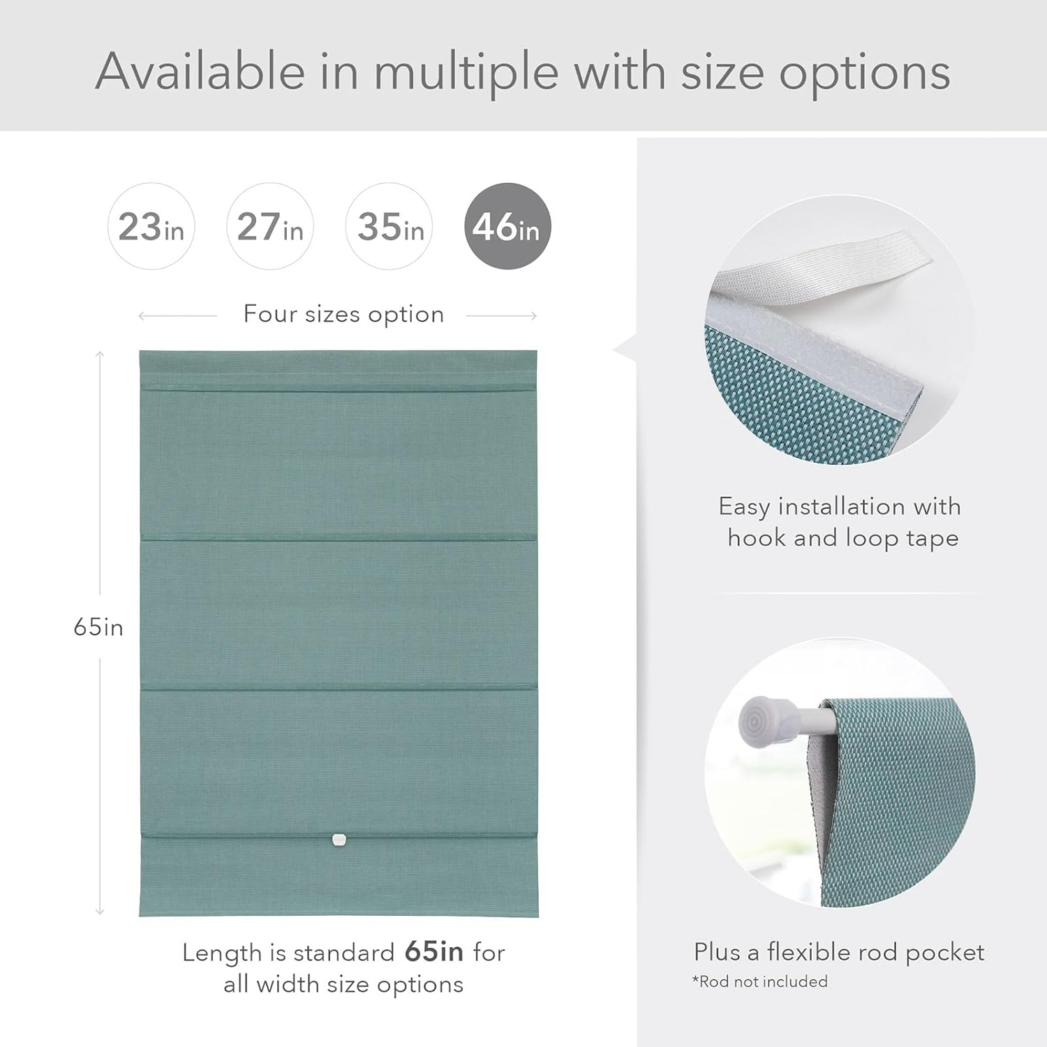 Turquoise Accent Window Treatment Set: Blackout Magnetic Roman Shade 46" W X 65" L & Panel Track Blind 86" W x 96" H