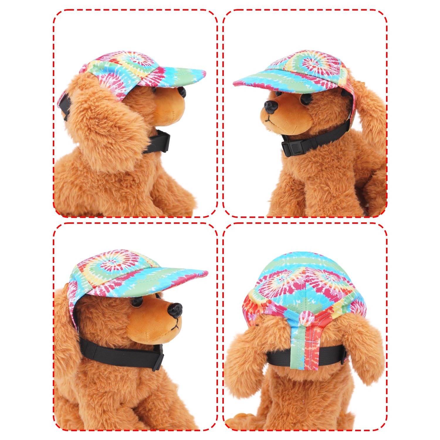 BIPY Dog Sun Hat Dog Baseball Cap with Ear Hole Puppy Sun Visor Cap with Adjustable Neck Strap for Dogs Outdoor Sport Walking Travelling Sun Protect Hat For doggy-Rainbow&M - Image 4