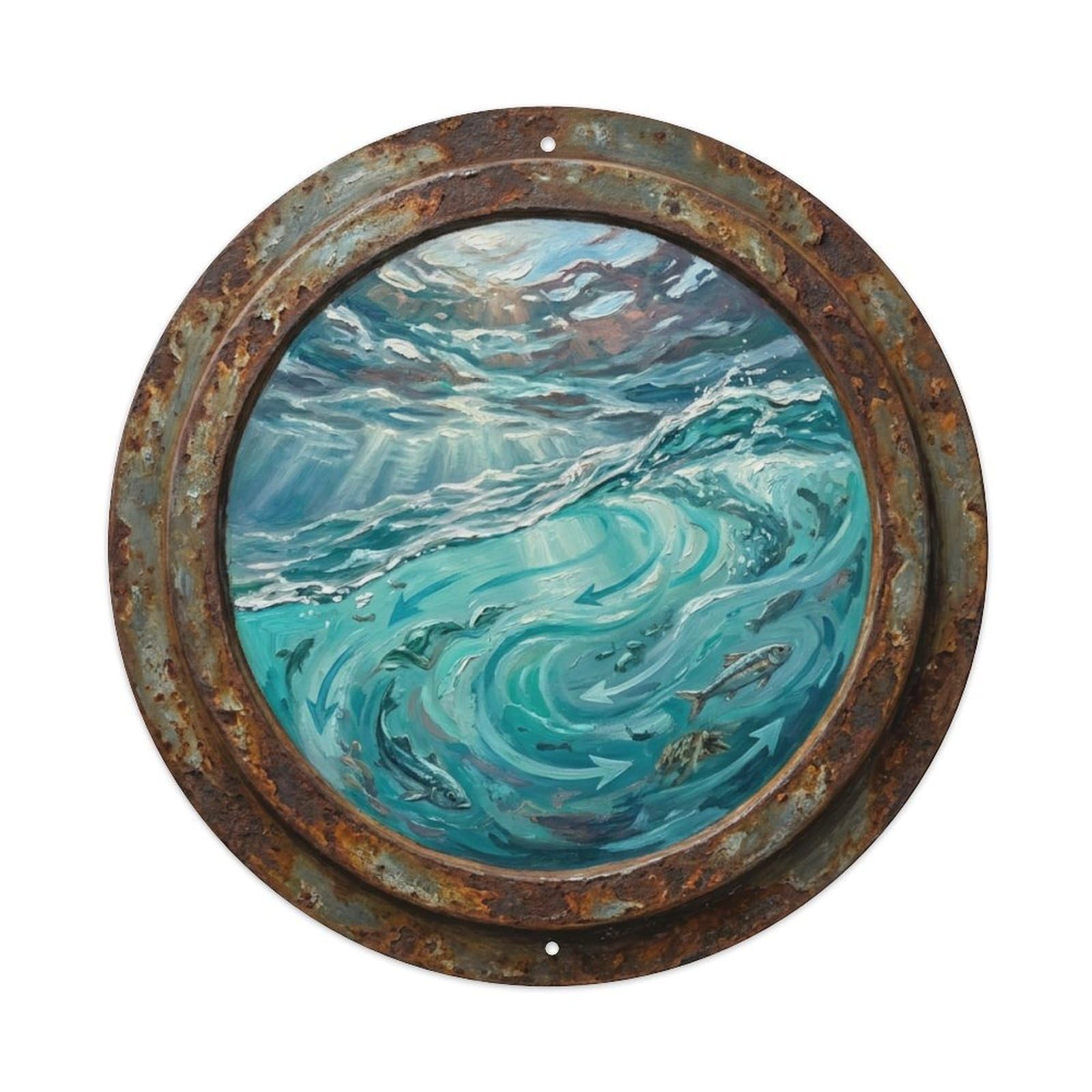 Fyrn Style Metal Tin Sign Vintage Porthole Tidal Change Ship Window Undersea Deep Sea