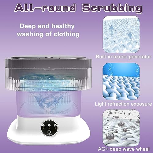 Miniatura 2 de Lavadora portátil, mini lavadora de 16 litros con 3 modos, lavadora y secadora plegable plegable con giro para viajes, calcetines, ropa de bebé