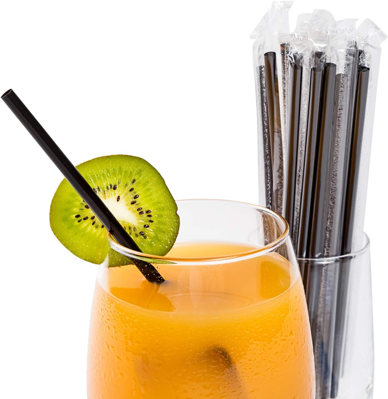 AmerCare 7.75 Inch Jumbo Black Poly Wrapped Straws, Case of 12,000