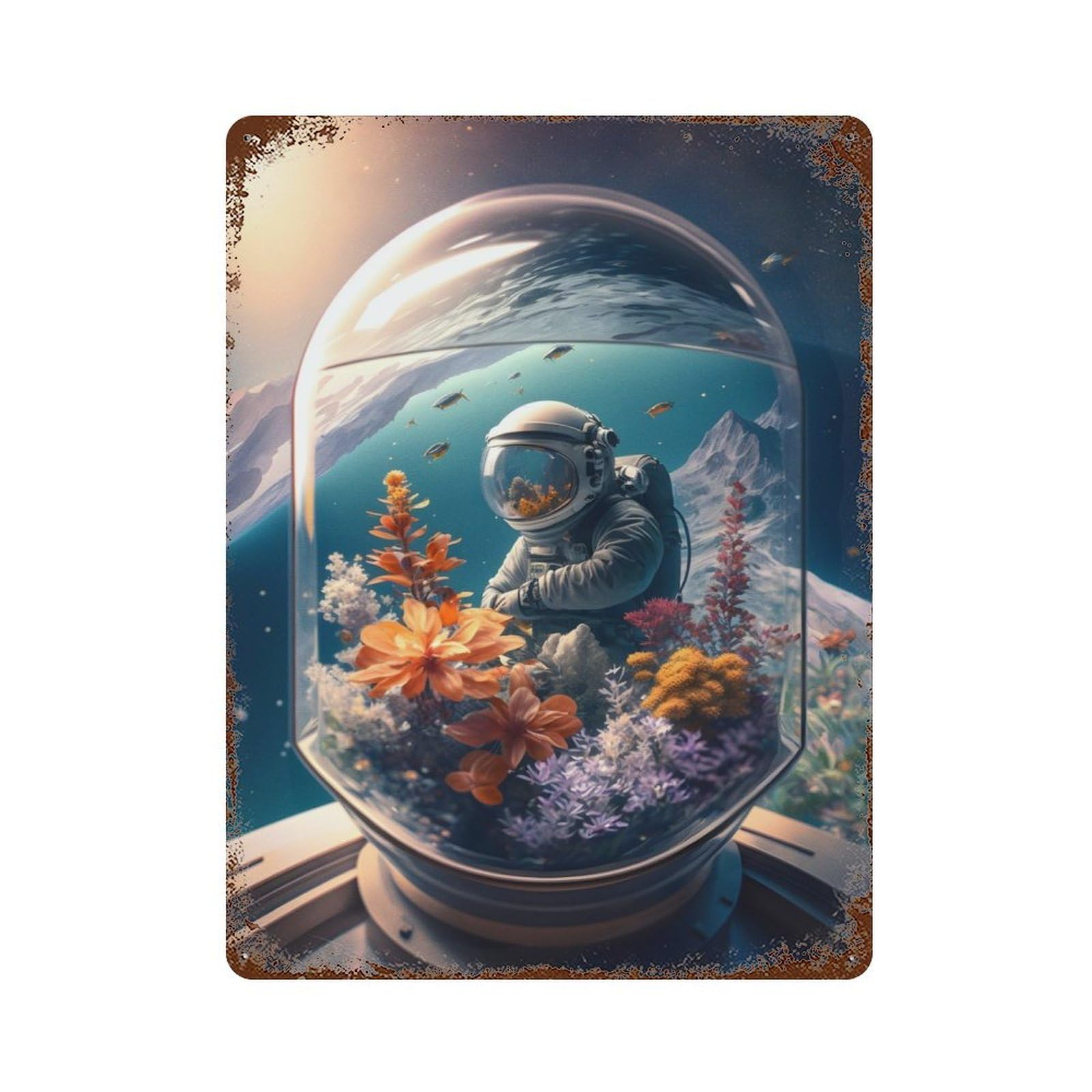 Astronaut The Sea Retro Metal Sign 15.7"x11.8", Classic Wall Plaque for Garage, Pub Or Kitchen