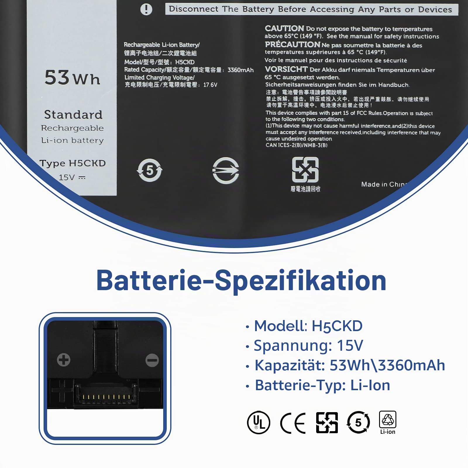 ANTIEE 53Wh H5CKD Laptop Batterie Replacement Pour Dell Latitude 3410 3510 Inspiron 5300 5401 5408 5501 5508 5400 7405 7300 7500 2-in-1 Vostro 5300 5301 5401 5501 Series 07T8CD 0TXD03 09077G JK6Y6