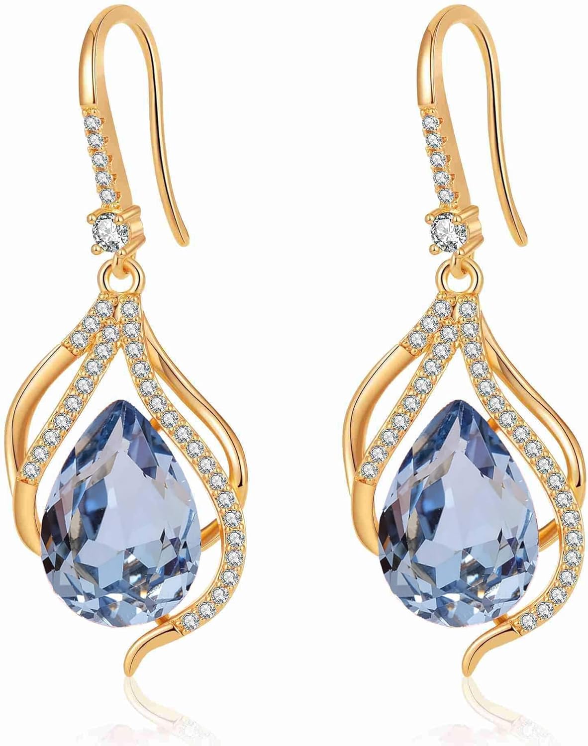 Austrian Crystal Hollow Teardrop Halo Drop Twisted Dangle Earrings for Women 14K Rose Gold Plated Hypoallergenic Jewelry