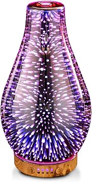 Porseme Essential Oil Diffuser, Aroma Ultrasonic Humidifier with Rose Gold Handmade Glass, BPA Free, 7 Color Changing Night Light, Waterless Auto-Off, Timer Setting Rose Gold Volcano