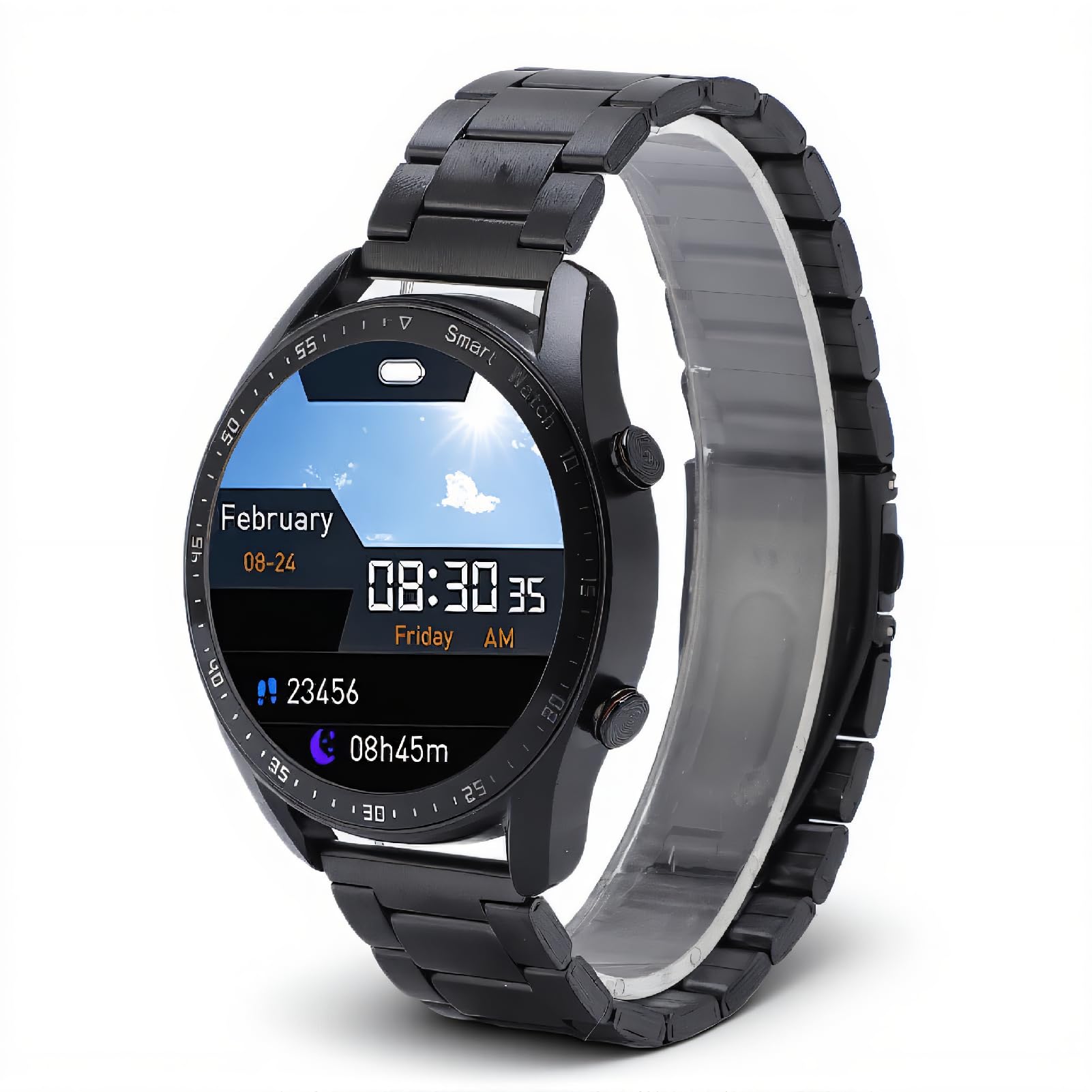 ASHATA Inteligentny Zegarek, Business Watch Professional Watch z 1.5 Cali Pełny Ekran Dotykowy 4 Twarze Zegarków BT Call Powiadomienia Fitness Tracker dla Mężczyzn Kobiety