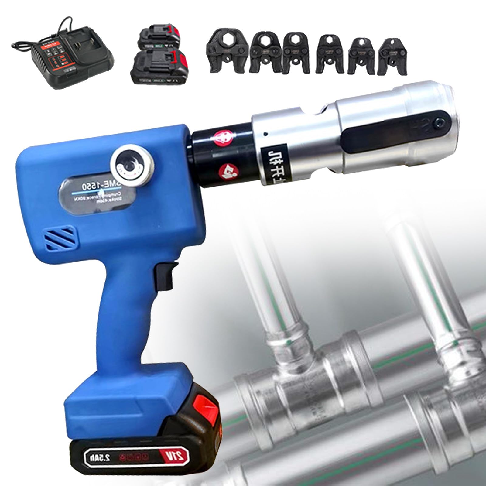 Akku-Hydraulisches Presswerkzeug FüR Wasserrohrverbindungen, Hydraulische Rohrpresszange, Mit Austauschbaren Pressbacken Und ÖLrüCklaufschalter,DN50