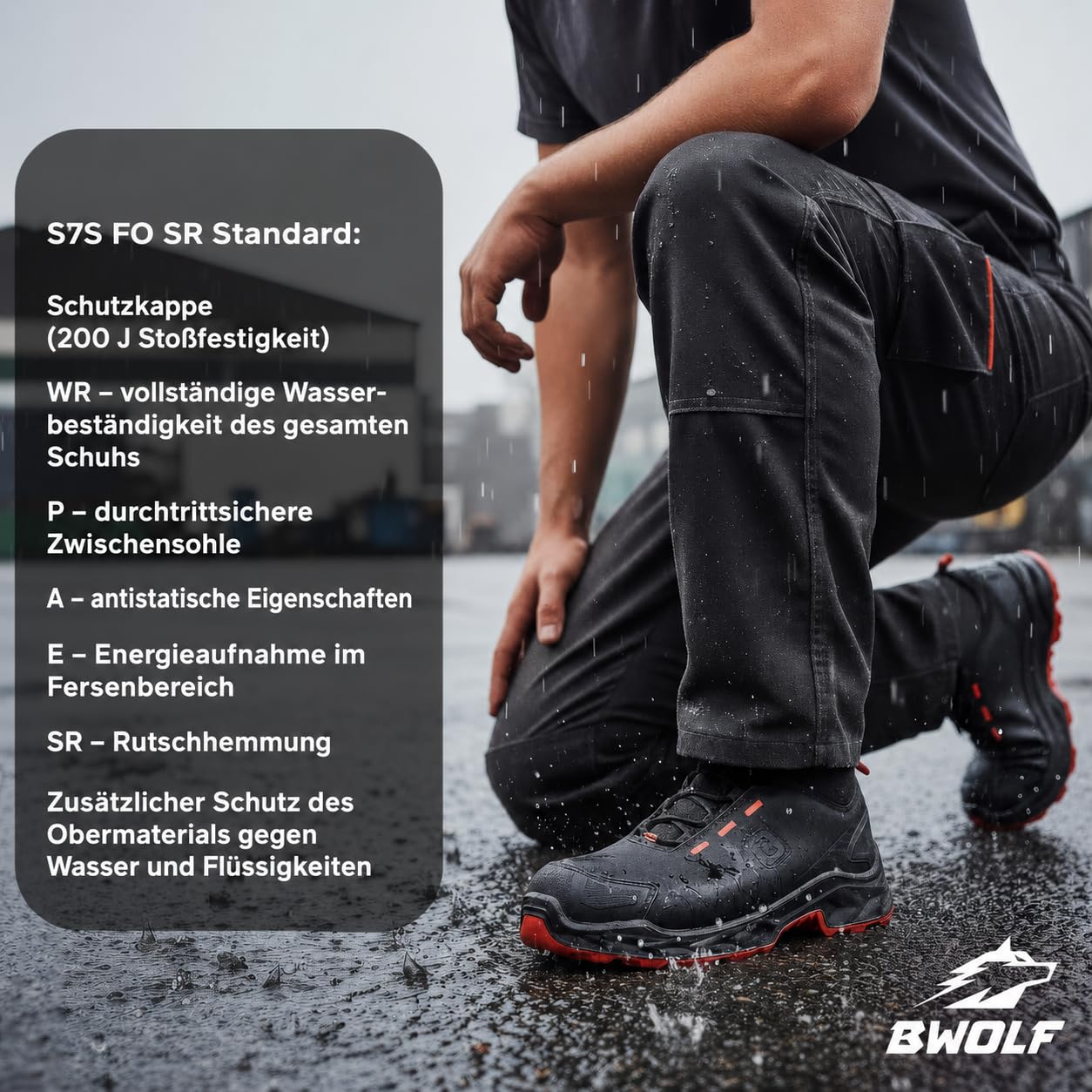 BWOLF Falcon HI S3S Arbeitsschuhe Herren – Schwarzes Glattleder, Aluminiumkappe, Kevlar-Zwischensohle, ESD-Schutz