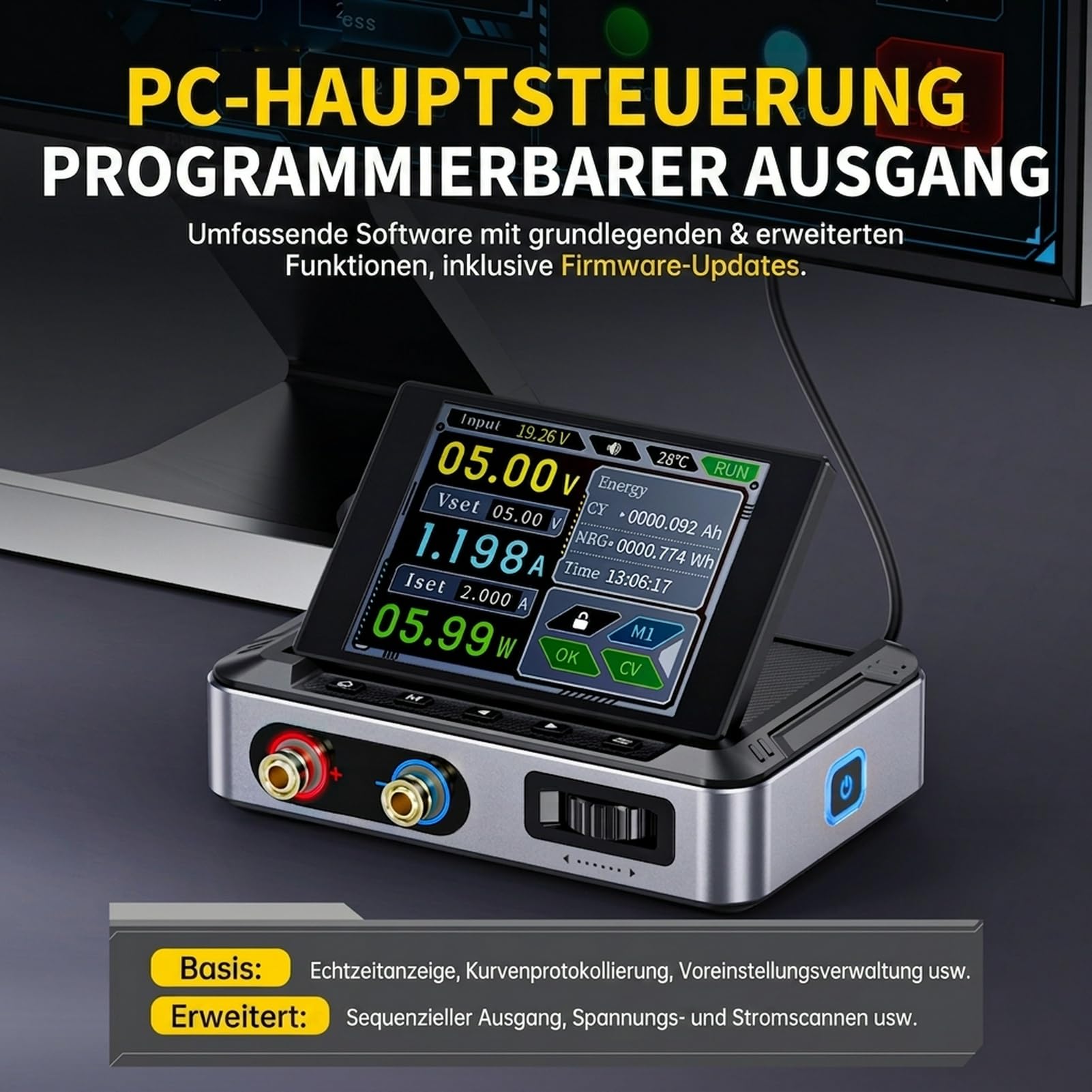 Labornetzteil 30V 5A CNC DC Labornetzgerät 0-30V 0-5A Labor netzteil 2,8 Zoll IPS-Farbbildschirm, PD/QC/DC-Eingang, Konstantspannungs-und Konstantstromausgang, PC-Oberrechner DPS-150.