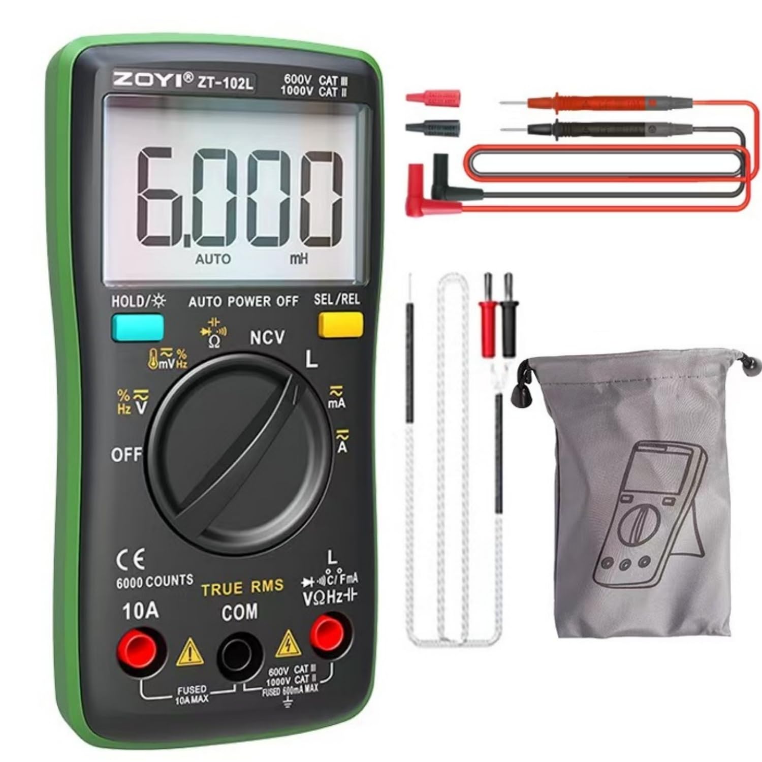 ZOYI ZT-102L ，Inductance Meter Multimeter Tester T-RMS 6000