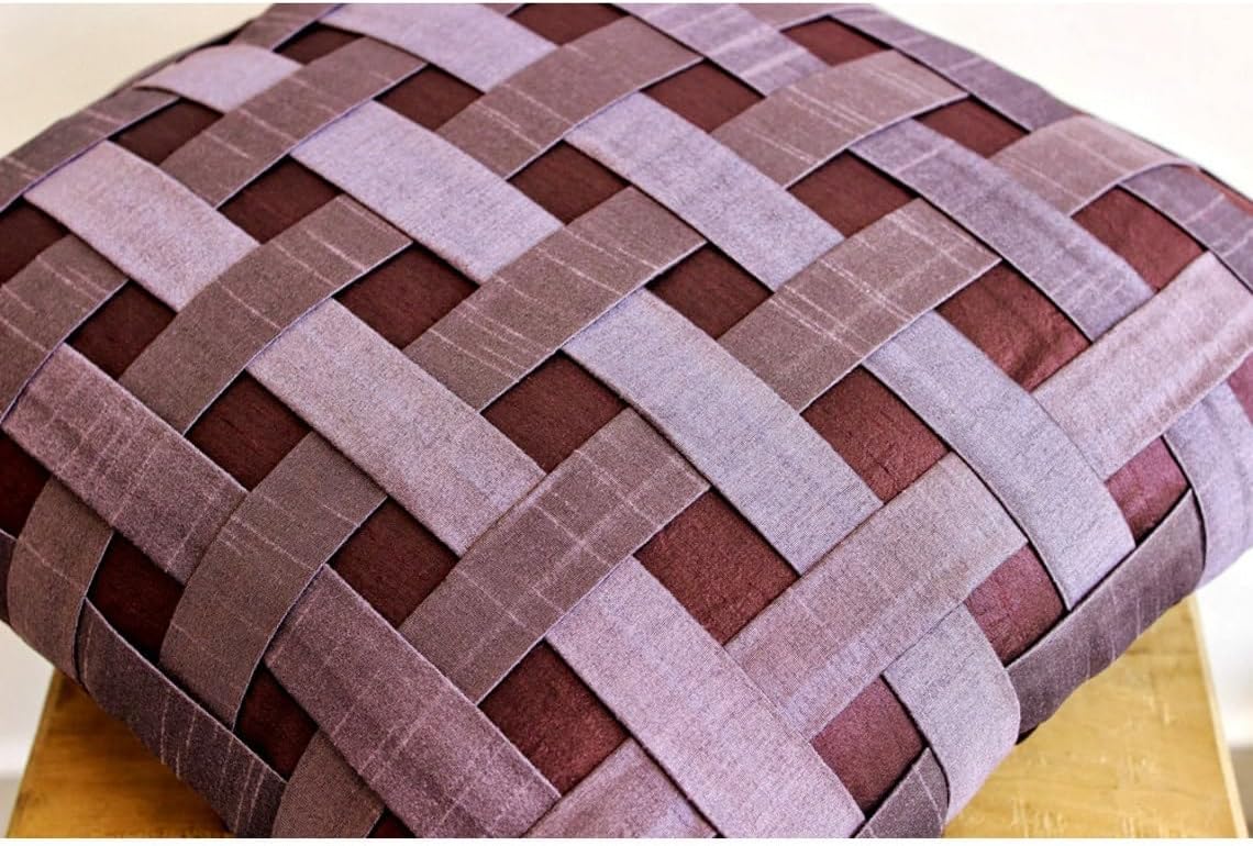 The HomeCentric Decorative Plum European Shams 26x26 inch (65x65 cm) Silk Euro Pillow Shams, Geometric, Checkered, Basket Weave, Texture, Contemporary Euro Pillowcases - Purple N Plum Basket Weave