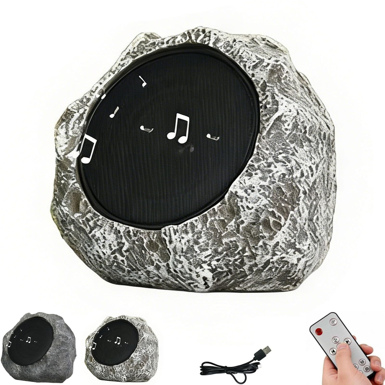 Altoparlanti rock ad energia solare impermeabili all'aperto, altoparlante stereo wireless Bluetooth, USB controllo remoto intelligente, decorazione del sistema di altoparlanti (Brown White)