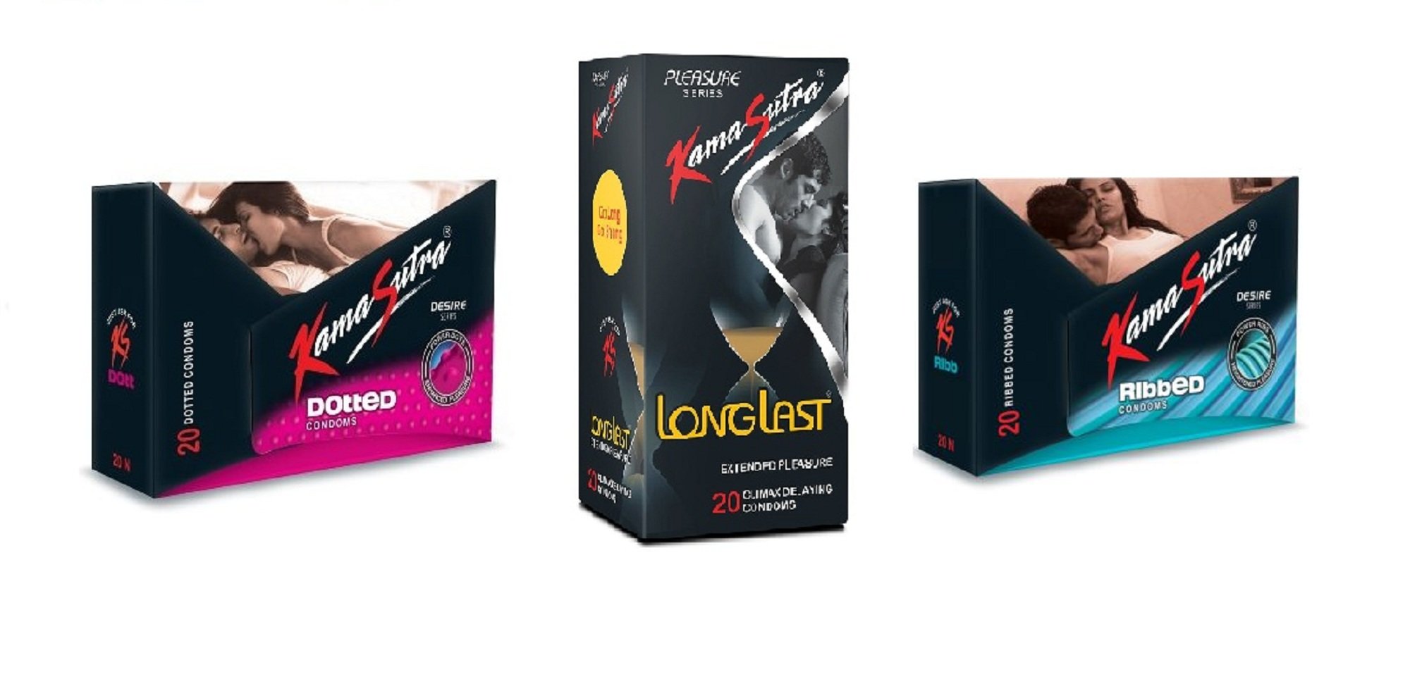 KamaSutra Dotted and Ribbed with LongLast Condoms - 20 Pieces (Pack of 3)