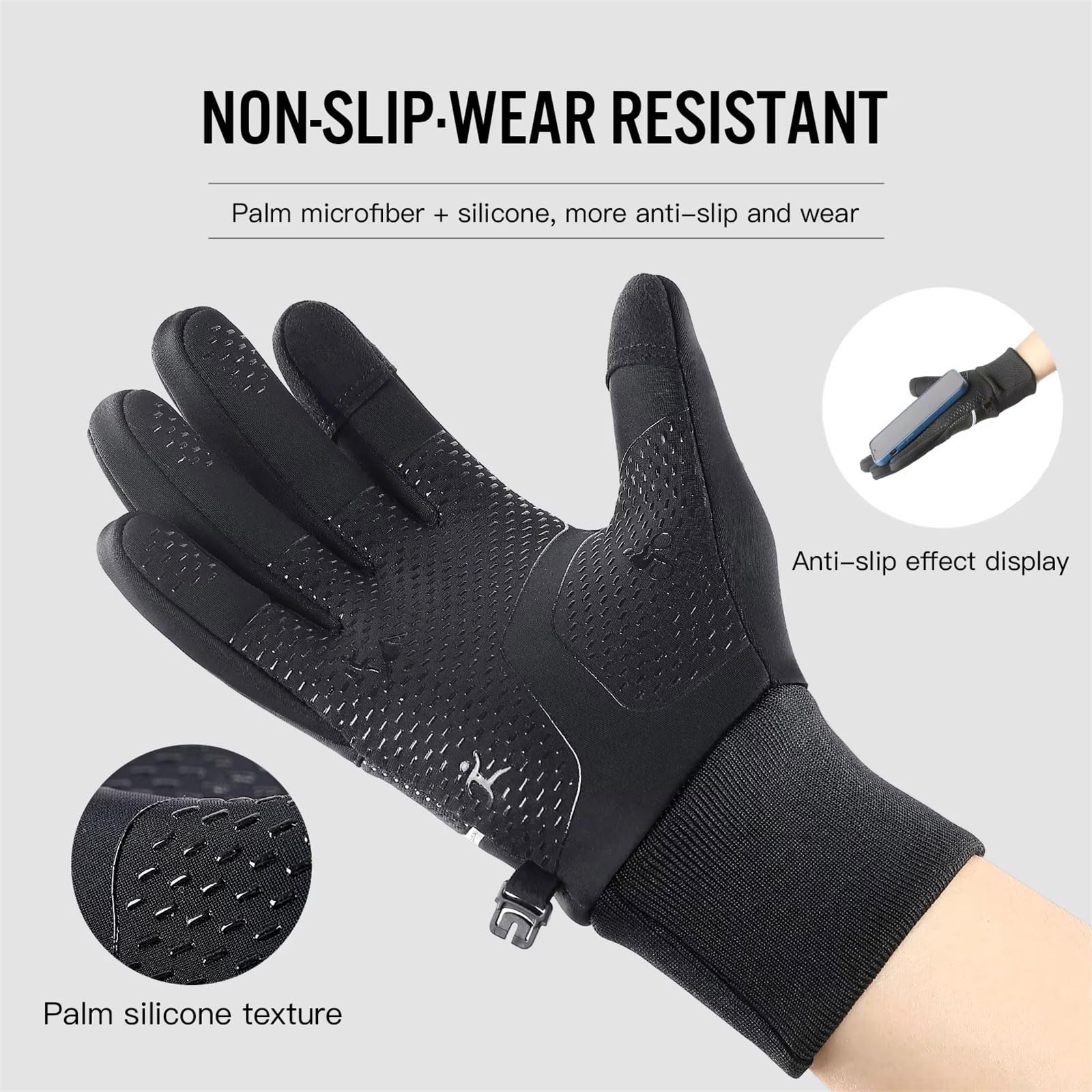 Gants d'hiver antidérapants pour ski, course à pied, cyclisme
