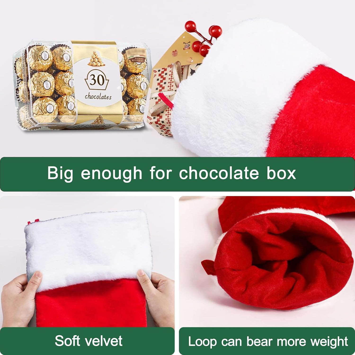 iDIY 20 Inches Monogrammed Christmas Stockings - Super Soft Plush Cuff Christmas Stockings with Initials, Large Embroidered Monogram Stockings with Letter for Xmas Holiday Fireplace Decoration-A - Image 6