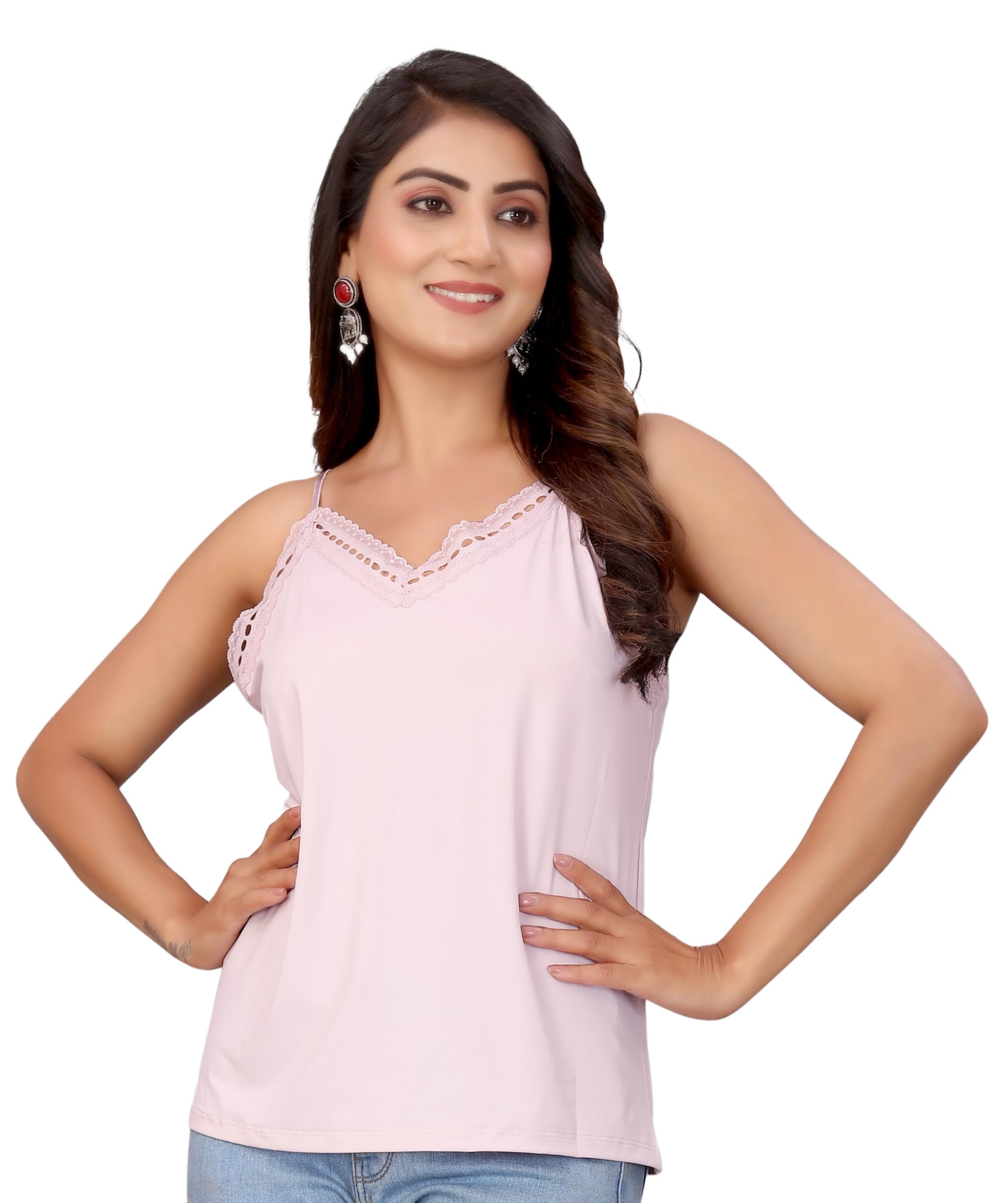 madborn creation MADBORN Women's V-Neck Camisole Tank Top with Lace Trim | Lace Trim Camisole | Spaghetti Strap-picture-14