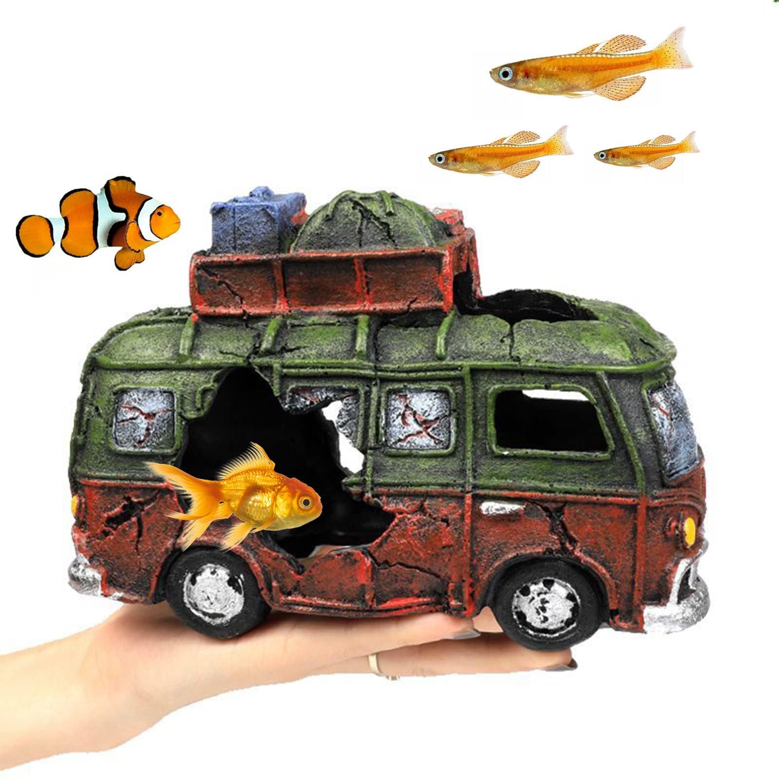 Decorazione Acquario Autobus In Resina - Riparo Per Pesci Betta, 24x10.5x8cm, Accessorio Sicuro - Foto 4
