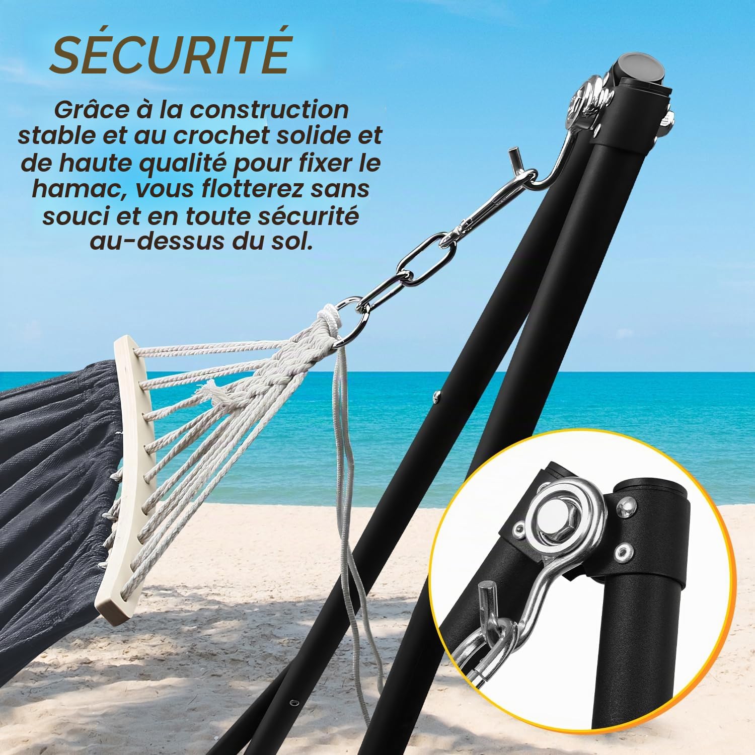 Hamac avec cadre en métal - Pliable - Jusqu'à 150 kg - Pour extérieur, camping, jardin, piscine, balcon - Fauteuil suspendu - Avec sac de transport - Structure en métal