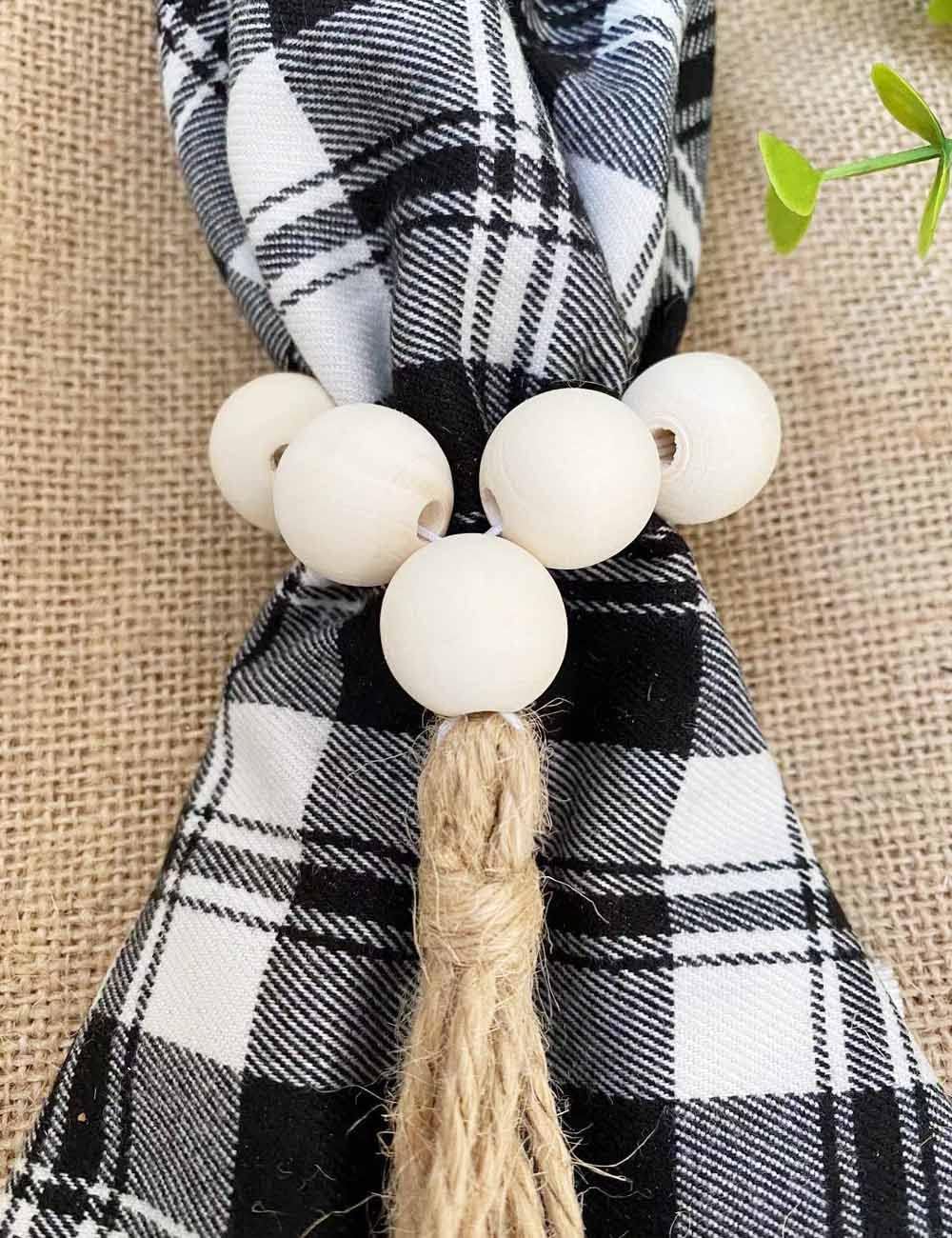 Buy 1 get 1 LuckyShe Napkin Rings Farmhouse Natural White Wooden Beads Tassels,Set of 12