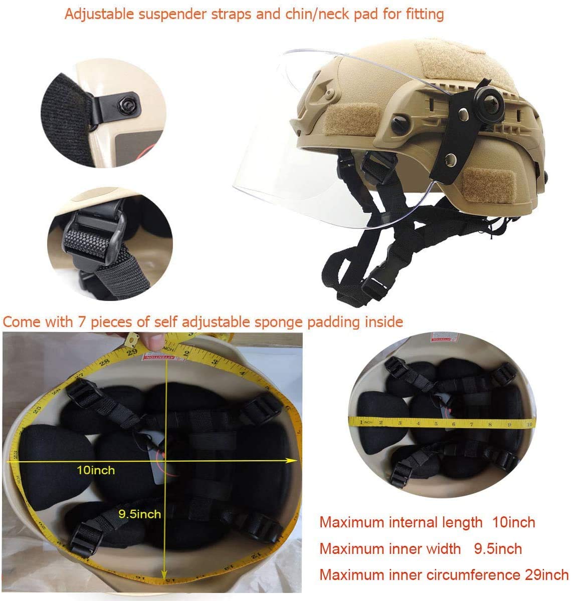 Casco Mich 2000 Ligero y rápido con Visera Transparente para Airsoft Paintball CS War Games Deportes al Aire Libre