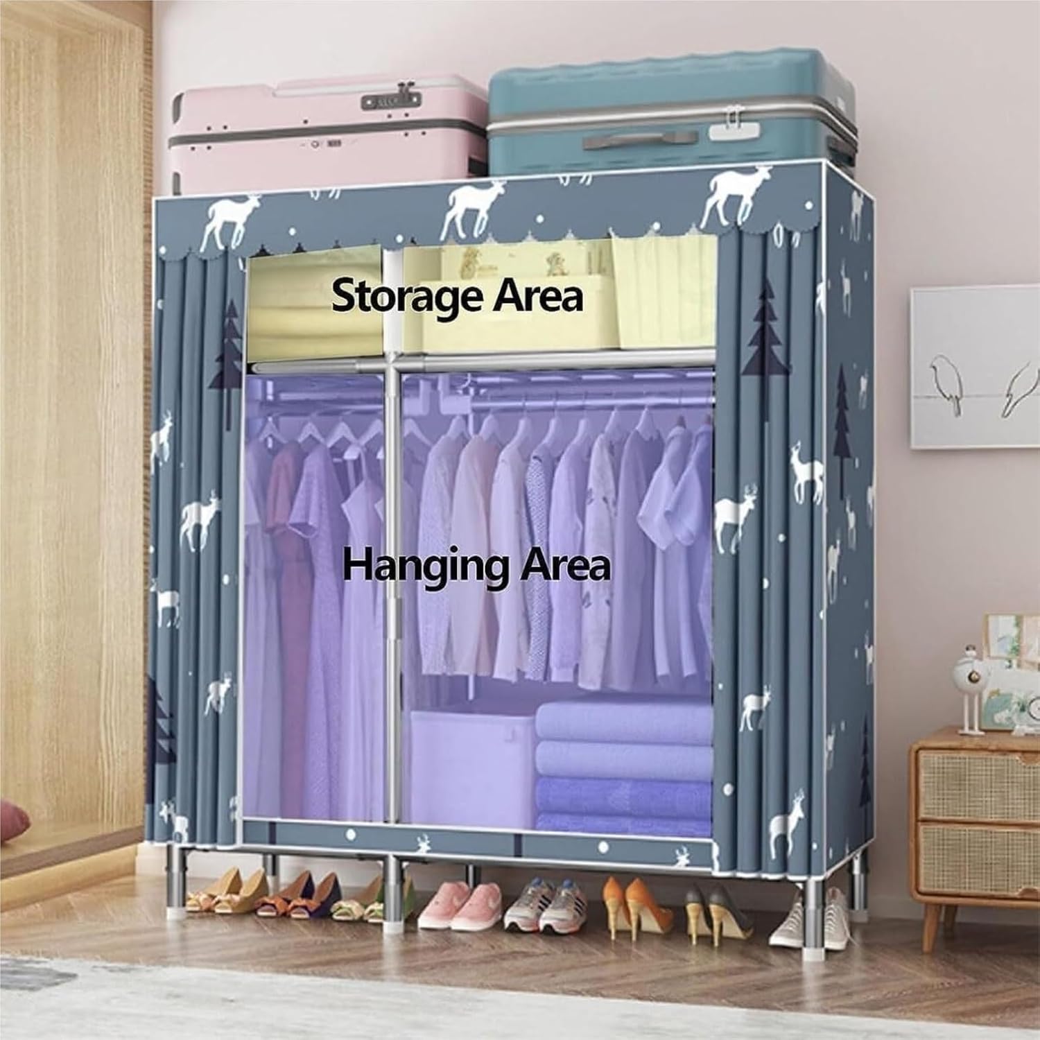 Portable Closet Wardrobe Closet Oxford Cloth Cover Portable Closet Wardrobe Storage Clothes Organizer for Bedroom Easy Assemble(150 * 45 * 170cm)