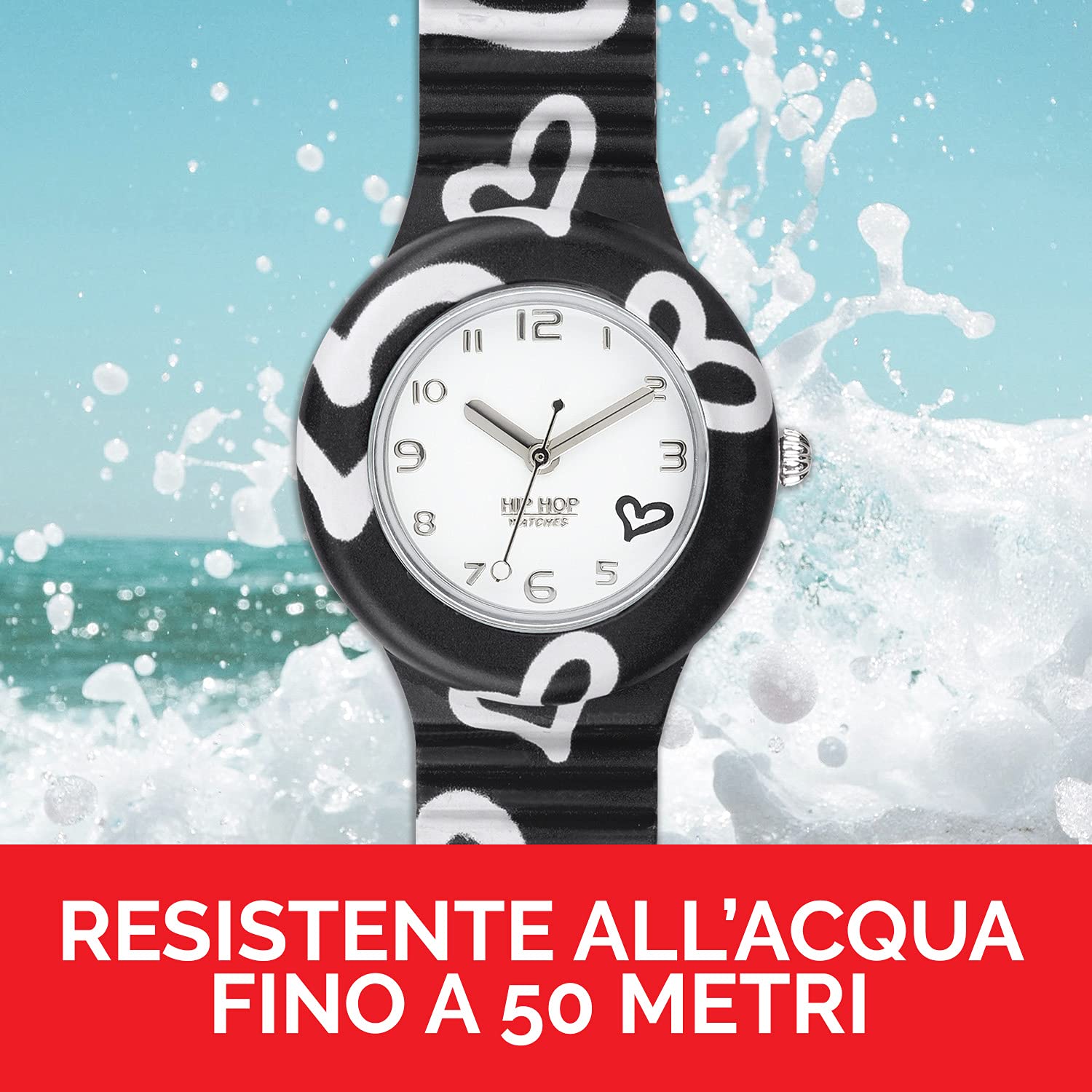 HIP HOP, Collezione Be Loved, Orologio Donna, Cinturino in Silicone Stampato, Cassa 32mm, Movimento al Quarzo, Resistente all'Acqua, Pratica Chiusura, Lunghezza Regolabile fino a 23,7 cm