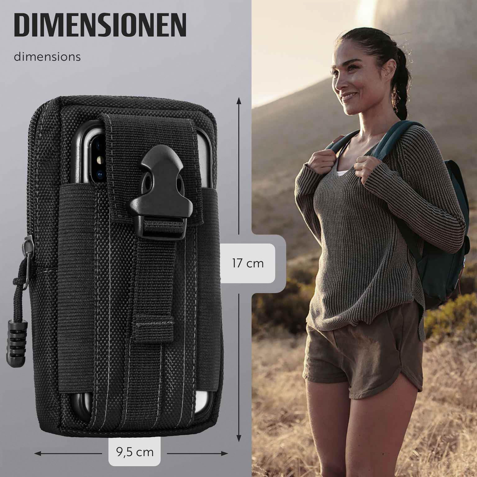 ONEFLOW Survival Case für Xiaomi 17 Ultra Handy Gürteltasche aus Nylon mit Karabiner, Taktische EDC Tasche mit Gürtel Halterung, Etui Handyhülle Outdoor Handytasche, Schwarz