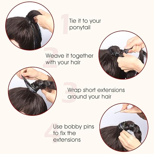 Miniatura 6 de WIGNEE Extensión de cola de caballo trenzada negra de 34 pulgadas con oropel, extensión de cola de caballo larga trenzada para mujeres negras,